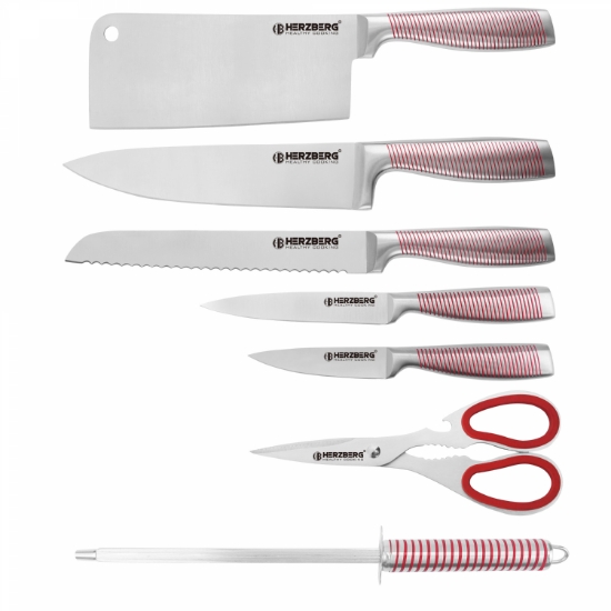 Image de Herzberg HG-SKN8: 8 Pièces en Acier Inoxydable Avec Support en Acrylique Rouge