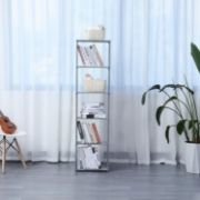 Image de Herzberg HG-03619: Étagère de Rangement et Bibliothèque Multifonctionnelle à 5 Niveaux (42 x 153 cm) - Gris