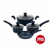 Image de Herzberg HG-04685BLU: Batterie De Cuisine En Fonte Avec Revêtement En Marbre 7 Pièces - Bleu