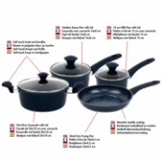 Image de Herzberg HG-04685BLU: Batterie De Cuisine En Fonte Avec Revêtement En Marbre 7 Pièces - Bleu