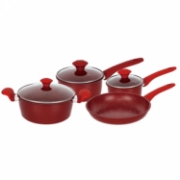 Image de Herzberg HG-04715RED: Batterie De Cuisine En Fonte Avec Revêtement En Marbre 7 Pièces - Rouge