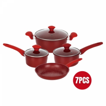 Show details for Herzberg HG-04715RED: 7 Pieces Marble Coated Cast Iron Cookware Set - Red Picture of Herzberg HG-04715RED: 7 Pieces Marble Coated Cast Iron Cookware Set - Red