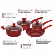 Image de Herzberg HG-04715RED: Batterie De Cuisine En Fonte Avec Revêtement En Marbre 7 Pièces - Rouge
