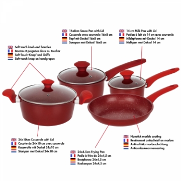 Show details for Herzberg HG-04715RED: 7 Pieces Marble Coated Cast Iron Cookware Set - Red Picture of Herzberg HG-04715RED: 7 Pieces Marble Coated Cast Iron Cookware Set - Red