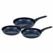 Image de Herzberg HG-04777BLU: Ensemble de Poêles a Frire Forgées a Revêtement en Marbre 3 Pièces - Bleu