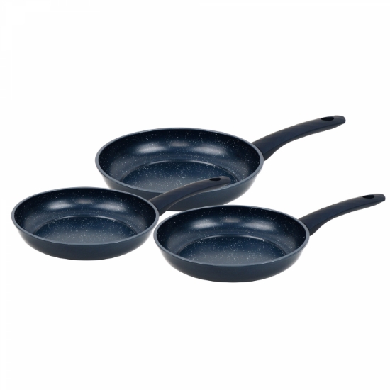 Image de Herzberg HG-04777BLU: Ensemble de Poêles a Frire Forgées a Revêtement en Marbre 3 Pièces - Bleu