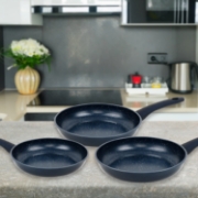 Image de Herzberg HG-04777BLU: Ensemble de Poêles a Frire Forgées a Revêtement en Marbre 3 Pièces - Bleu