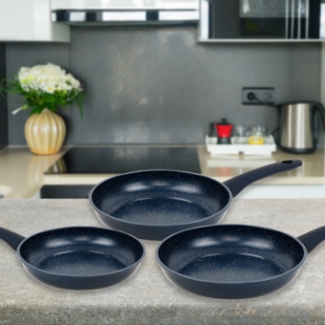 Show details for Herzberg HG-04777BLU: 3 Pieces Marble Coated Forged Frying Pan Set - Blue Picture of Herzberg HG-04777BLU: 3 Pieces Marble Coated Forged Frying Pan Set - Blue