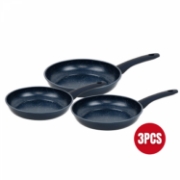 Image de Herzberg HG-04777BLU: Ensemble de Poêles a Frire Forgées a Revêtement en Marbre 3 Pièces - Bleu