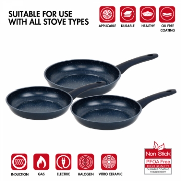 Show details for Herzberg HG-04777BLU: 3 Pieces Marble Coated Forged Frying Pan Set - Blue Picture of Herzberg HG-04777BLU: 3 Pieces Marble Coated Forged Frying Pan Set - Blue