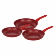 Image de Herzberg HG-04807RED: Ensemble de Poêles a Frire Forgées a Revêtement en Marbre 3 Pièces - Rouge