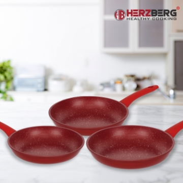 Show details for Herzberg HG-04807RED: 3 Pieces Marble Coated Forged Frying Pan Set - Red Picture of Herzberg HG-04807RED: 3 Pieces Marble Coated Forged Frying Pan Set - Red