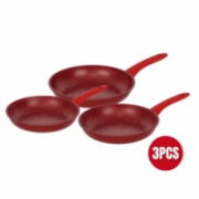 Image de Herzberg HG-04807RED: Ensemble de Poêles a Frire Forgées a Revêtement en Marbre 3 Pièces - Rouge