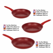 Image de Herzberg HG-04807RED: Ensemble de Poêles a Frire Forgées a Revêtement en Marbre 3 Pièces - Rouge