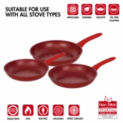 Image de Herzberg HG-04807RED: Ensemble de Poêles a Frire Forgées a Revêtement en Marbre 3 Pièces - Rouge