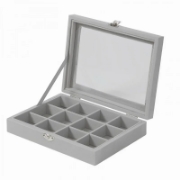 Image de Herzberg HG-05309: Organisateur de Bijoux Elégant Avec Couvercle en Verre et 12 Compartiments