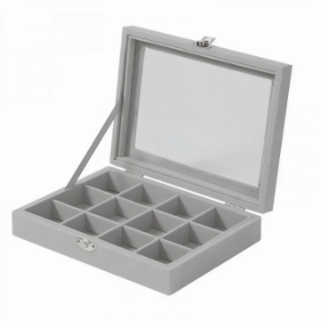 Show details for Herzberg HG-05309: Elegant Glass Lid Jewelry Organizer with 12 Compartments Picture of Herzberg HG-05309: Elegant Glass Lid Jewelry Organizer with 12 Compartments