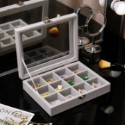 Image de Herzberg HG-05309: Organisateur de Bijoux Elégant Avec Couvercle en Verre et 12 Compartiments