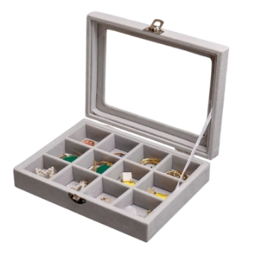 Show details for Herzberg HG-05309: Elegant Glass Lid Jewelry Organizer with 12 Compartments Picture of Herzberg HG-05309: Elegant Glass Lid Jewelry Organizer with 12 Compartments