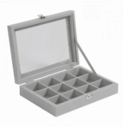 Image de Herzberg HG-05309: Organisateur de Bijoux Elégant Avec Couvercle en Verre et 12 Compartiments