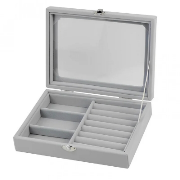Show details for Herzberg HG-05330: Velvet Jewelry Organizer with Glass Lid, 3 Grids + 7 Ring Slots Picture of Herzberg HG-05330: Velvet Jewelry Organizer with Glass Lid, 3 Grids + 7 Ring Slots