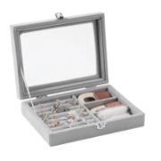 Image de Herzberg HG-05330 : Organisateur de bijoux en velours avec couvercle en verre, 3 grilles + 7 emplacements pour bagues