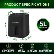 Image de Comfy Nest CN-06191: Friteuse à Air Numérique 1400 W - 5L