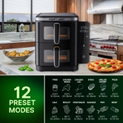 Image de Comfy Nest CN-06184: Friteuse à Air à Double Panier de 2800W Avec Fenêtre et Panneau Latéral - 11L