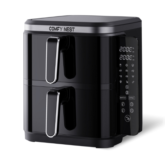 Picture of Comfy Nest CN-06177: 2800W Double Basket Air Fryer with Digital Folding Side Panel - 11L
