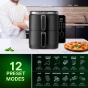 Image de Comfy Nest CN-06177: Friteuse à Air à Double Panier de 2800W Avec Panneau Latéral Rabattable Numérique - 11 L