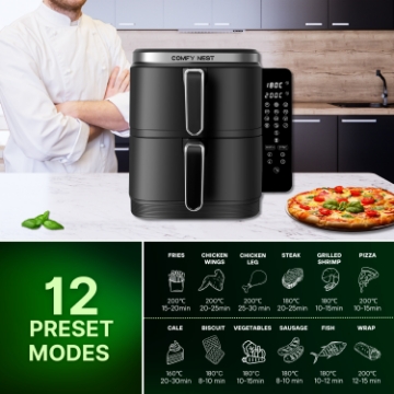Show details for Comfy Nest CN-06177: 2800W Double Basket Air Fryer with Digital Folding Side Panel - 11L Picture of Comfy Nest CN-06177: 2800W Double Basket Air Fryer with Digital Folding Side Panel - 11L