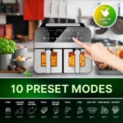 Image de Comfy Nest CN-AFD45WS: Friteuse à Air Numérique à Double Panier de 2400W en Acier Inoxydable Avec Fenêtre - 9L