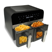 Image de Comfy Nest CN-AFD45WB: Friteuse à Air Numérique à Double Panier Noire de 2400W Avec Fenêtre - 9L