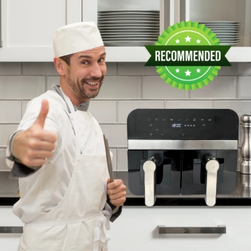 Show details for Comfy Nest CN-AFD45WB: XXL 2400W Black Double Basket Digital AirFryer w/ Window - 9L Picture of Comfy Nest CN-AFD45WB: XXL 2400W Black Double Basket Digital AirFryer w/ Window - 9L