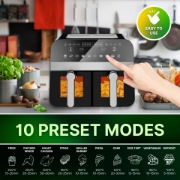 Image de Comfy Nest CN-AFD45WB: Friteuse à Air Numérique à Double Panier Noire de 2400W Avec Fenêtre - 9L
