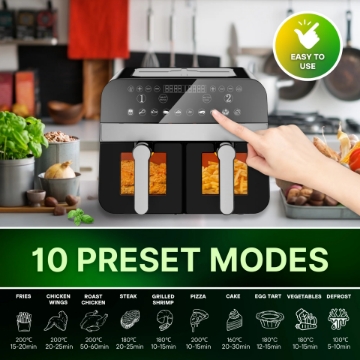 Show details for Comfy Nest CN-AFD45WB: XXL 2400W Black Double Basket Digital AirFryer w/ Window - 9L Picture of Comfy Nest CN-AFD45WB: XXL 2400W Black Double Basket Digital AirFryer w/ Window - 9L