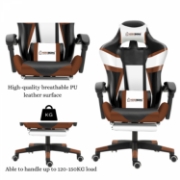 Image de Herzberg HG-8082 : Chaise de Jeu et De Bureau Tricolore Avec Accent en Forme de T Rouge