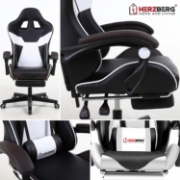 Image de Herzberg HG-8082 : Chaise de Jeu et De Bureau Tricolore Avec Accent en Forme de T Rouge