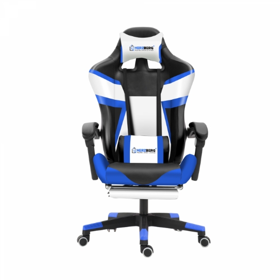 Image de Herzberg HG-8082 : Chaise de Jeu et De Bureau Tricolore Avec Accent en Forme de T Bleu