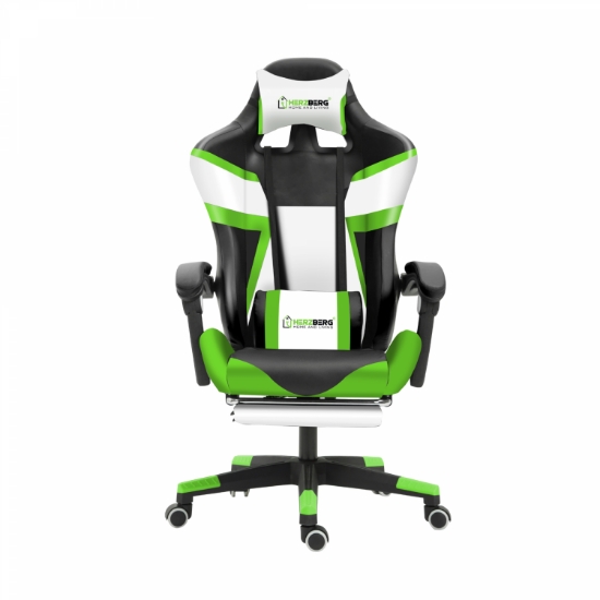 Image de Herzberg HG-8082 : Chaise de Jeu et De Bureau Tricolore Avec Accent en Forme de T Vert
