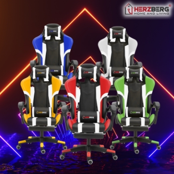 Show details for Herzberg HG-8083: Tri-color Gaming and Office Chair with Linear Accent Green Picture of Herzberg HG-8083: Tri-color Gaming and Office Chair with Linear Accent Green