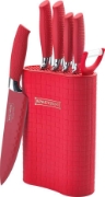 Image de Royalty Line RL-6MSTR: Ensemble de couteaux antiadhésifs 7 pièces avec bloc - Rouge