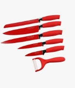 Image de Royalty Line RL-6MSTR: Ensemble de couteaux antiadhésifs 7 pièces avec bloc - Rouge