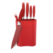 Image de Royalty Line RL-6MSTR: Ensemble de couteaux antiadhésifs 7 pièces avec bloc - Rouge