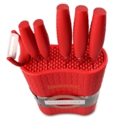 Image de Royalty Line RL-6MSTR: Ensemble de couteaux antiadhésifs 7 pièces avec bloc - Rouge
