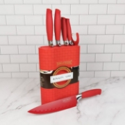 Image de Royalty Line RL-6MSTR: Ensemble de couteaux antiadhésifs 7 pièces avec bloc - Rouge