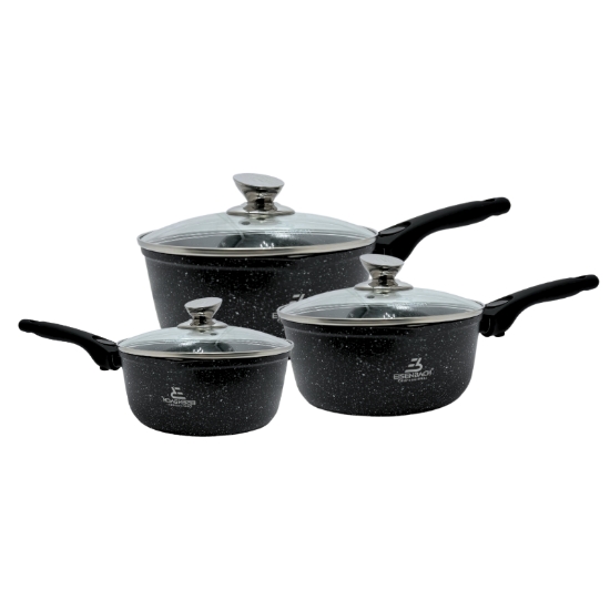 Picture of Eisenbach EB-MSP02: Aluminum Greblon Marble Coated Sauce Pan Set - 16cm,18cm,20cm