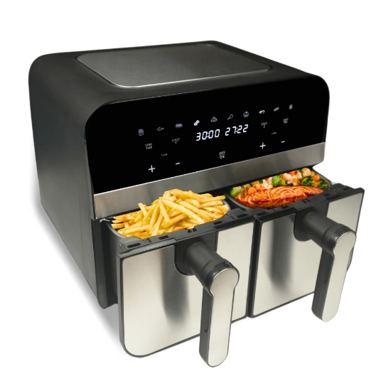 Image de Comfy Nest CN-AFD45NS: Friteuse à Air Numérique à Double Panier de 2400W en Acier Inoxydable - 9L
