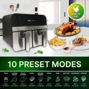 Image de Comfy Nest CN-AFD45NS: Friteuse à Air Numérique à Double Panier de 2400W en Acier Inoxydable - 9L