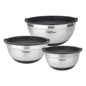 Show details for Cheffinger CF-MXB3S: 6-Piece Stainless Steel Mixing Bowl Set with Lids Picture of Cheffinger CF-MXB3S: 6-Piece Stainless Steel Mixing Bowl Set with Lids